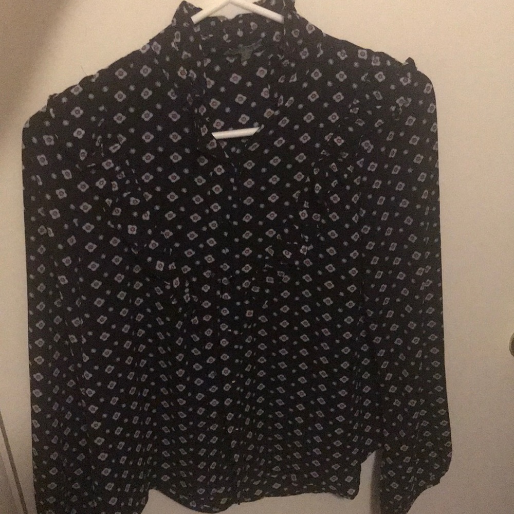 Ruffle Long Sleeve Button Down Shirt